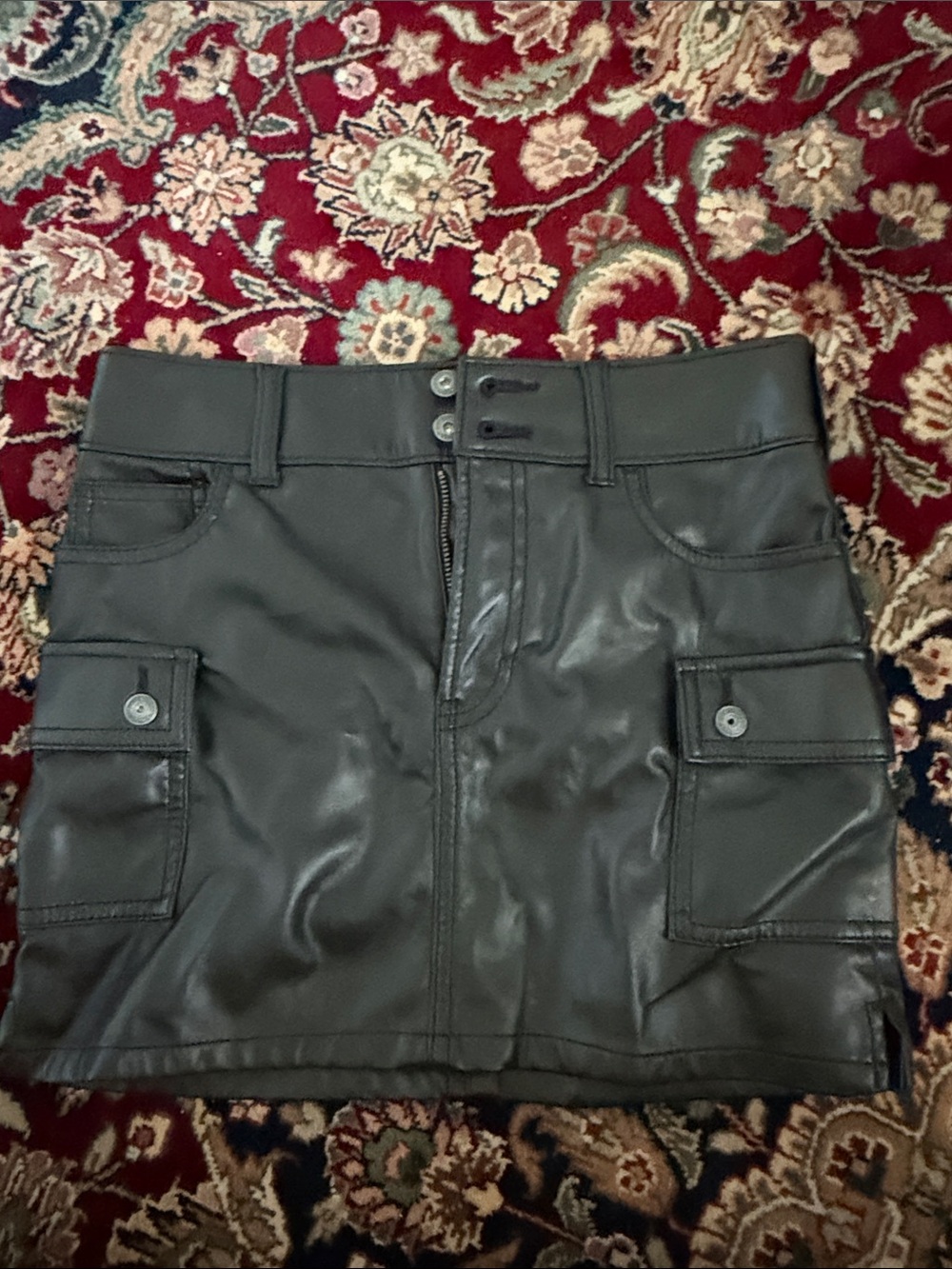 GAP Black Faux Leather Cargo Mini Skirt
